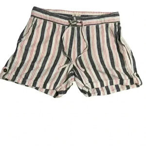 Per Se Linen Blend Shorts Med White Blue RedStripes Cuffed Drawstring Pockets